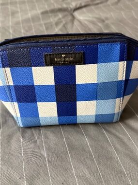 Kate Spade Grove Street blue gingham makeup bag